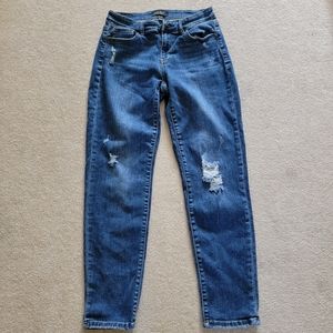 Judy Blue Slim Fit High Waist Jean Tapered Distressed Indigo Size 3/26 JB82204DK